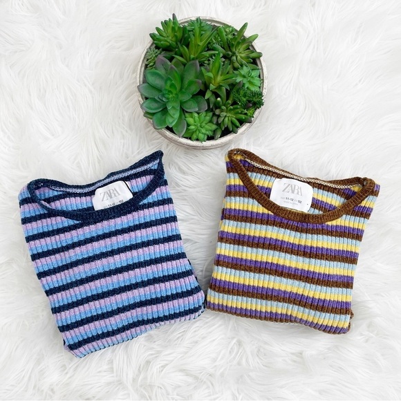 Zara Kids Girls (2) Bundle Striped Crewneck Long Sleeves Sweater Size 11-12 - Picture 2 of 12